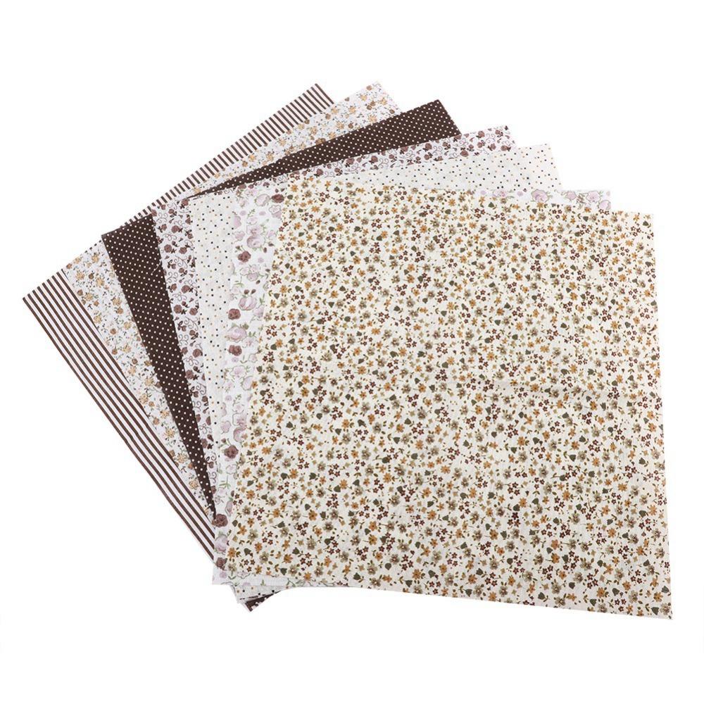 7Pcs Cotton Pre-cut Fabric Coffee Dot Floral Design Polka Dot Cloth Hand Sewing Creation