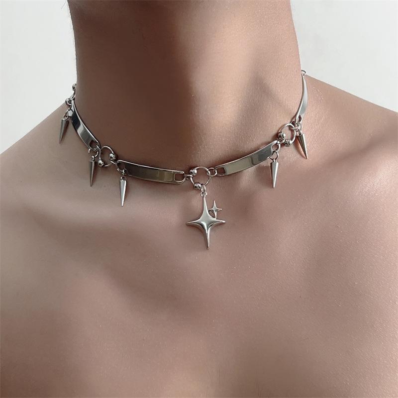 Hiphop Punk Nietenstern Anhänger Halskette für Männer Frauen Gothic Geometrisch Metall Spleiß Halskette Y2K Rock Schmuck Zubehör