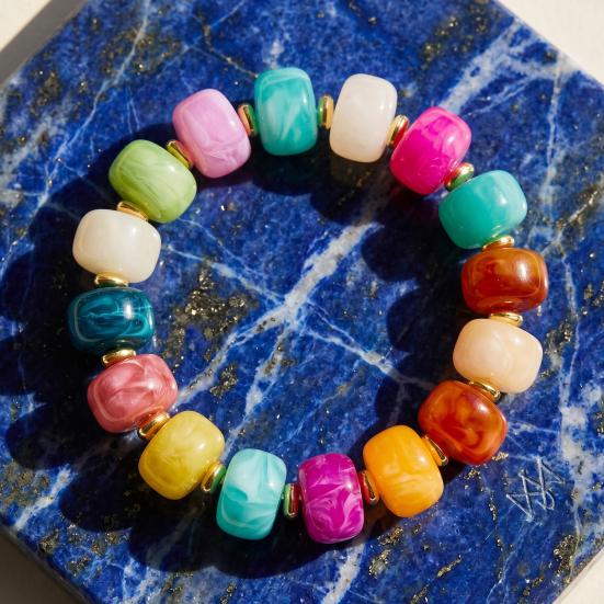 Boho Beaded Bracelets Colorful Acrylic Beads Bracelets Adjustable Length Lightweight Bracelets Lightweight Jewelry for Women Girls Daily Wear