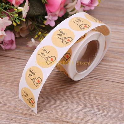 500Pcs Baked With Love Round Kraft Paper Sticker Adhesive Baking Label For Chris Top Sale