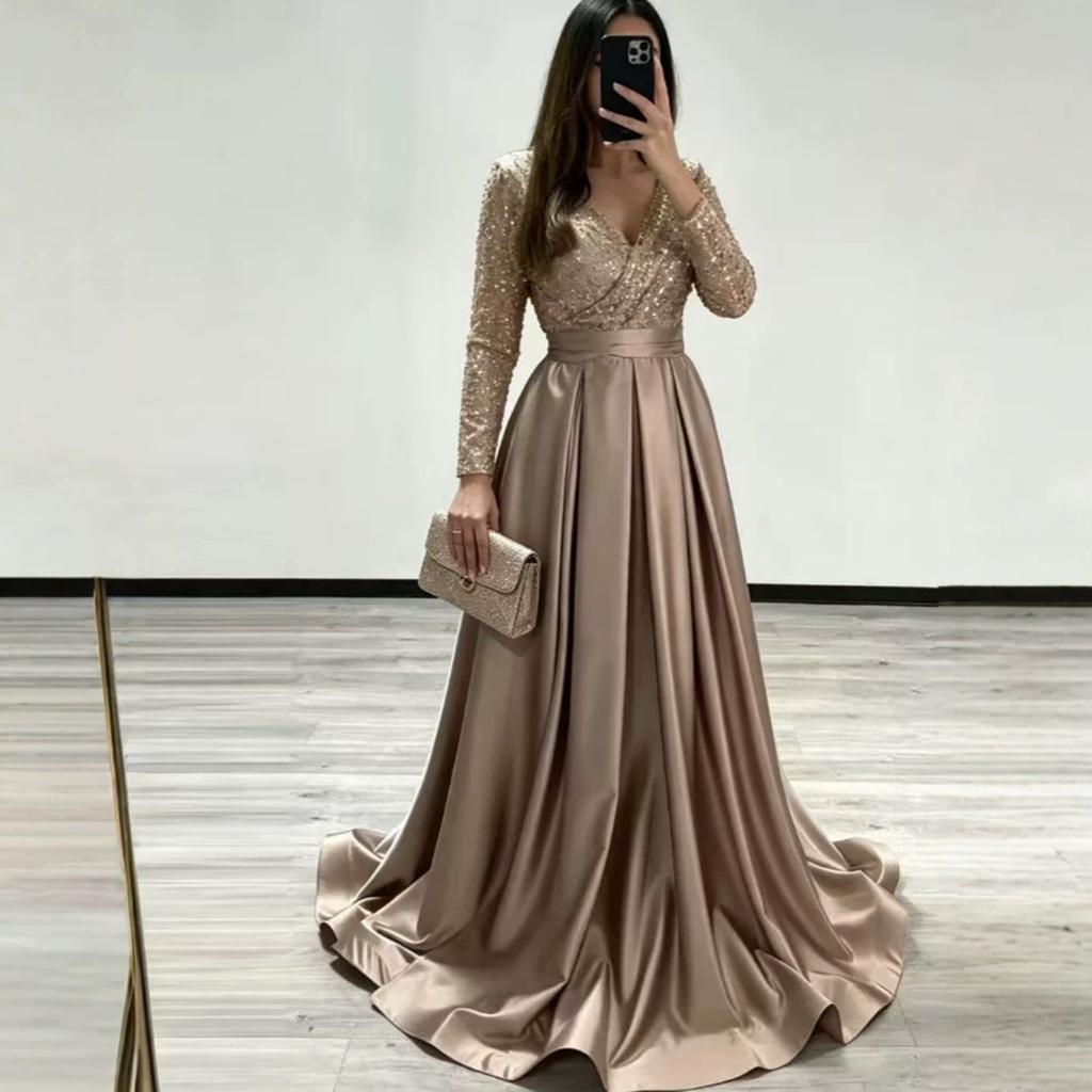 New French satin fishtail light luxury elegant temperament annual meeting host dress sequined long dress