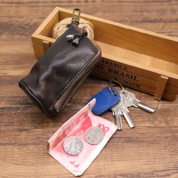 Vintage Distressed Leather Key Case for Men - Large Capacity, Waist Hanging
