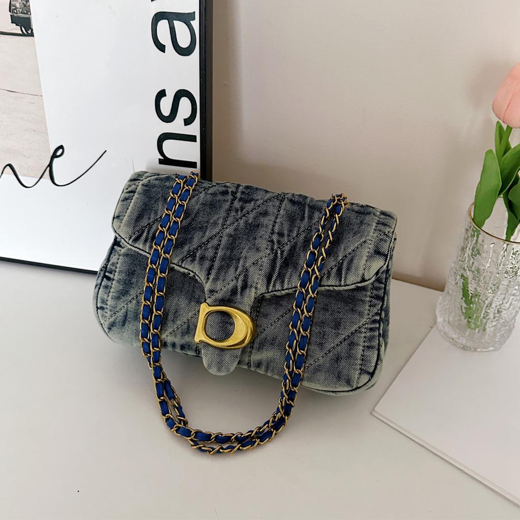 Borsa a tracolla in denim effetto invecchiato stile Hg Kg Retro per donna Nuova moda Estate 2026 Borsa a tracolla versatile da pendolare Borsa per telefono con catena Quotidiano Lavoro a