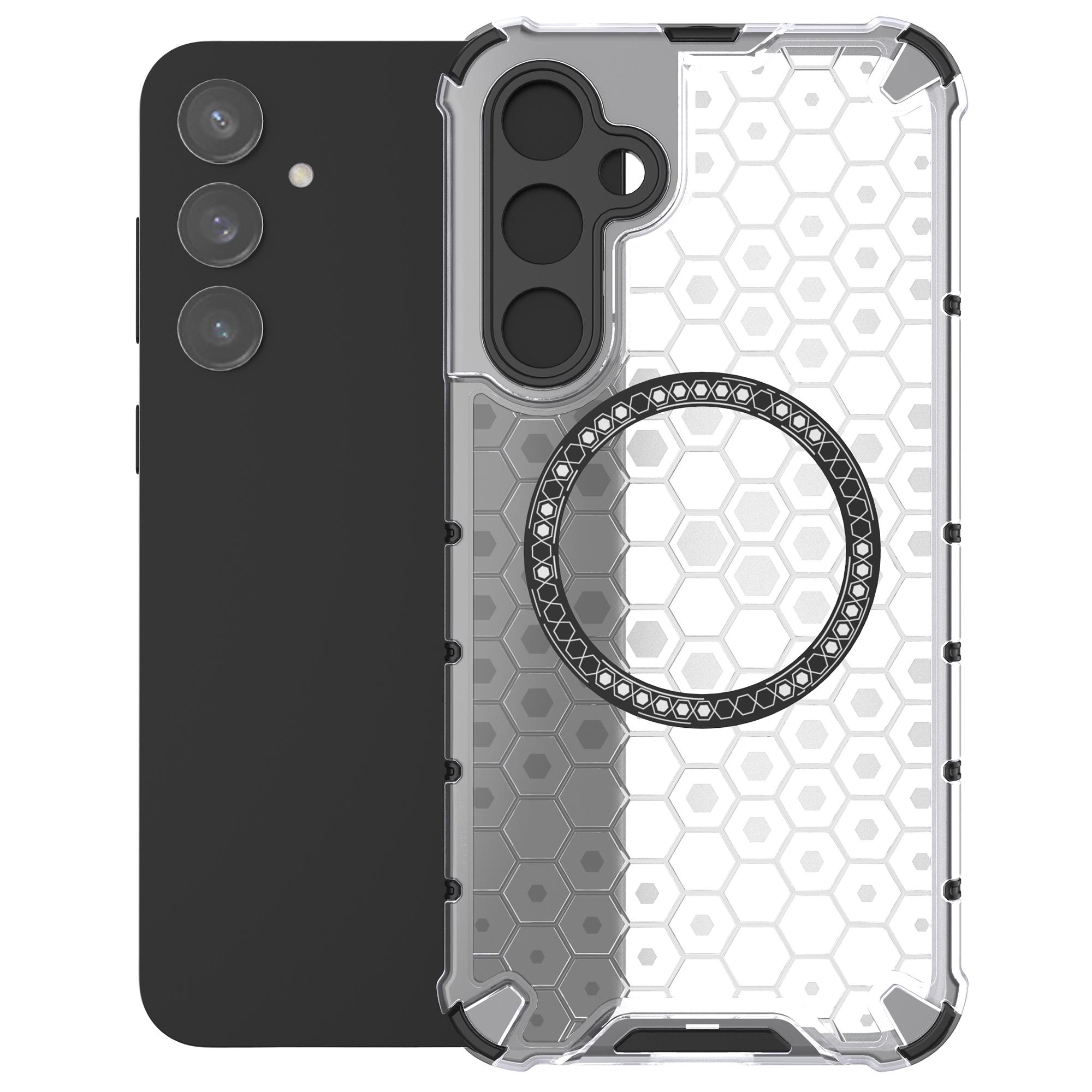 

For Samsung Galaxy S23 FE Case Honeycomb Magnetic Ring TPU+PC Phone Cover Green