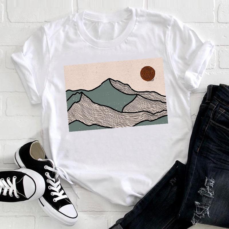 Summer Printed Floral Heart Pattern Base Shirt with White Letters Simple Pure Cotton Short Sleeved Women's T-Shirts Women’s