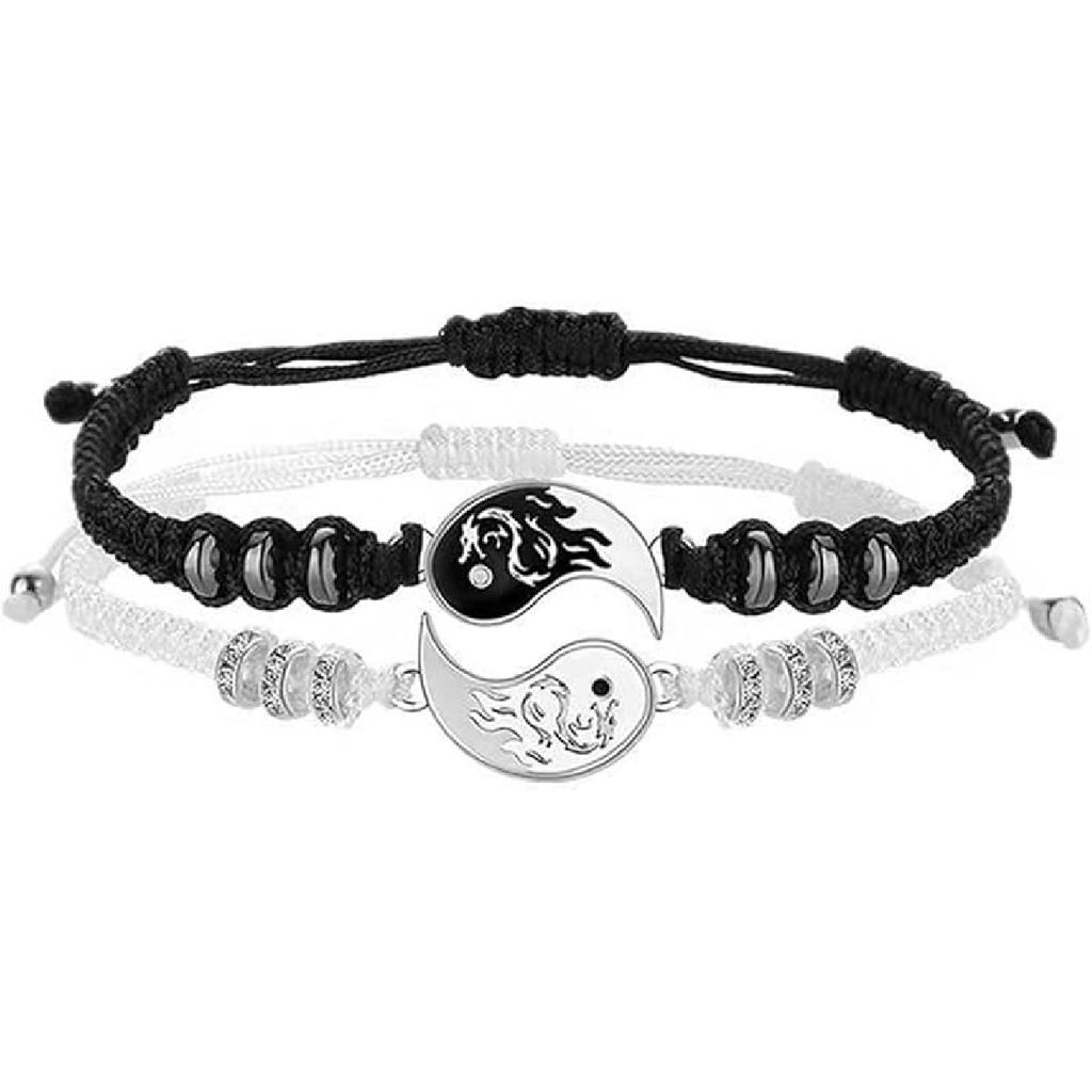 2-4Pcs Yin Yang Tai Chi Beads Infinity Braided String Rope Bracelets Handmade Waterproof Adjustable Cord Strand Bracelet for Men Women Friend Couple