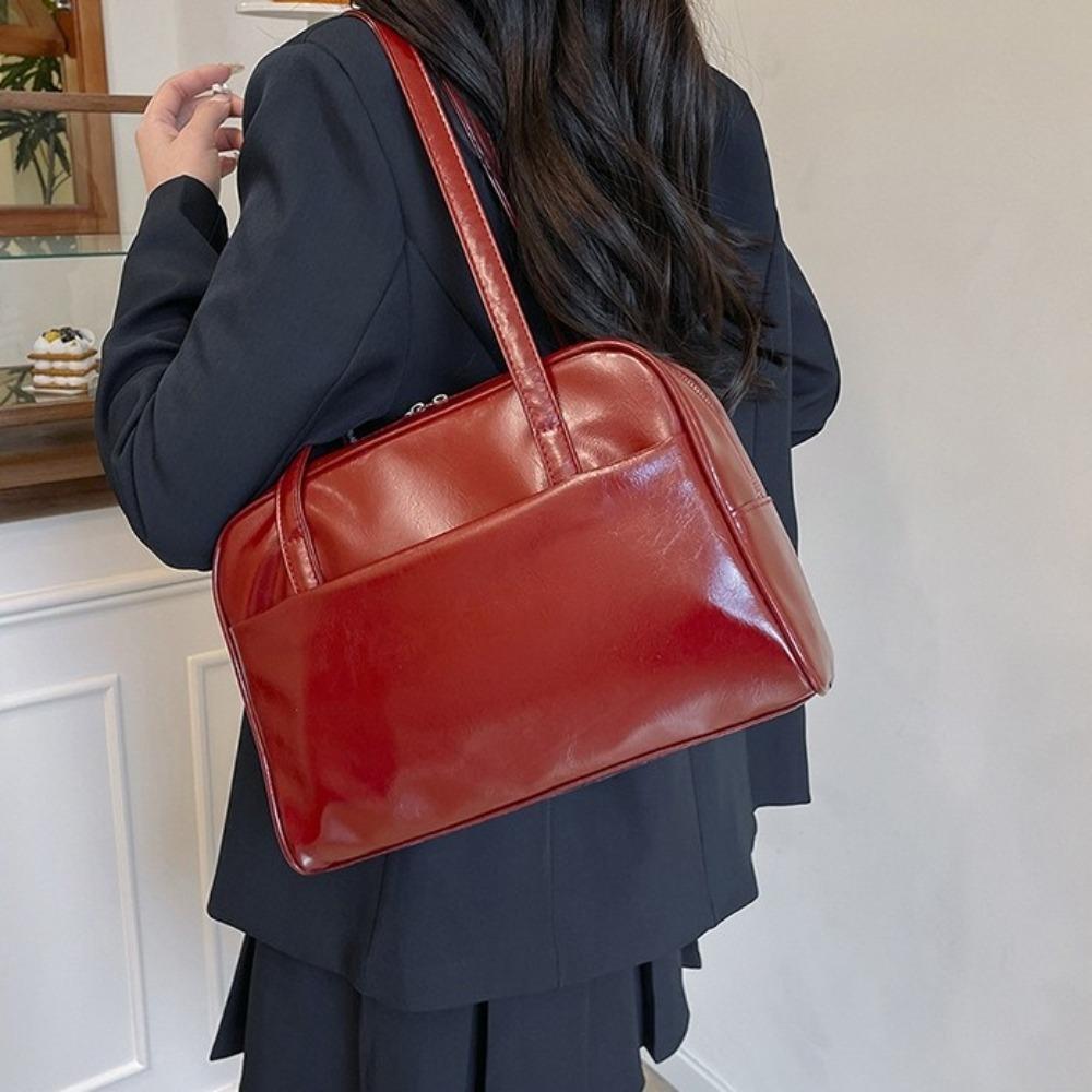 

Korean Style Pu Leather Tote Bag Large Capacity Women s Handbag Casual Boston Shoulder Bag Girls чорний