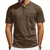 Men Henley Neck Short Sleeve T Shirt With Chest Pocket Casual Solid Color Tops