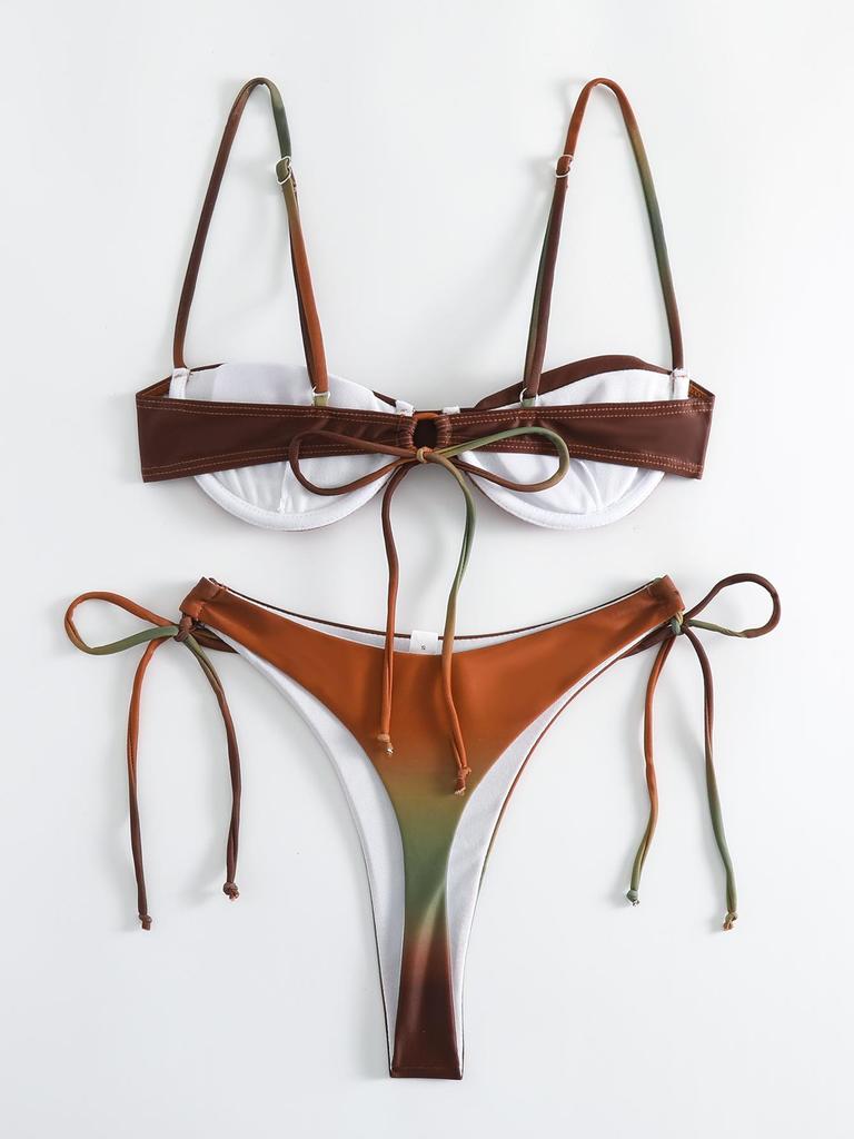 Europäischer & Amerikanischer Sexy Farbverlauf Blau Dreiteiliger Bikini mit Stahlbügel
