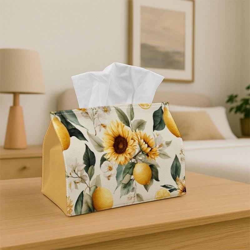1pc Tissue Box Holder Features a Continuous Design Adorned with Watercolor Sunflowers And Lemons - A Versatile Napkin Dispenser Suitable for Home Gath
