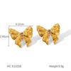 18K Gold French-Style Bow Studs with Titanium Steel, Butterfly, and Pearl Accents