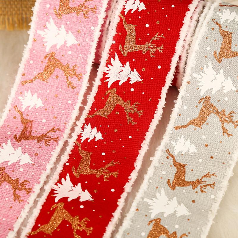 1Pcs Classic Christmas DIY Fabric Swirl Ribbon Burlap Ribbon With Wired Edge Gift Wrapping Christmas Tree Ribbon Wreath Bowshttp