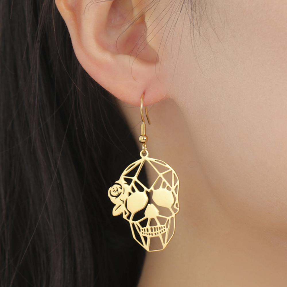 My Shape Gothic Skull Bone Earrings Stainless Steel Dangle Earrings Skeleton Hanging Earrings Cocktail Party Halloween Jewelry