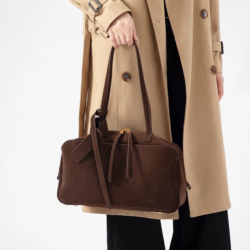 B-Bowling Genuine Leather New Rodeo Boston Bag Large Capacity Commuter Shoulder Crossbody Pillow Bag for Women