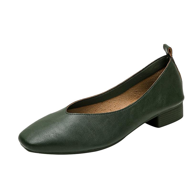 

Весна и осень 2025 года, корейская версия, удобные ретро кожаные туфли с квадратным носком из мягкой кожи, лоферы на среднем каблуке, бабушкины туфли 41