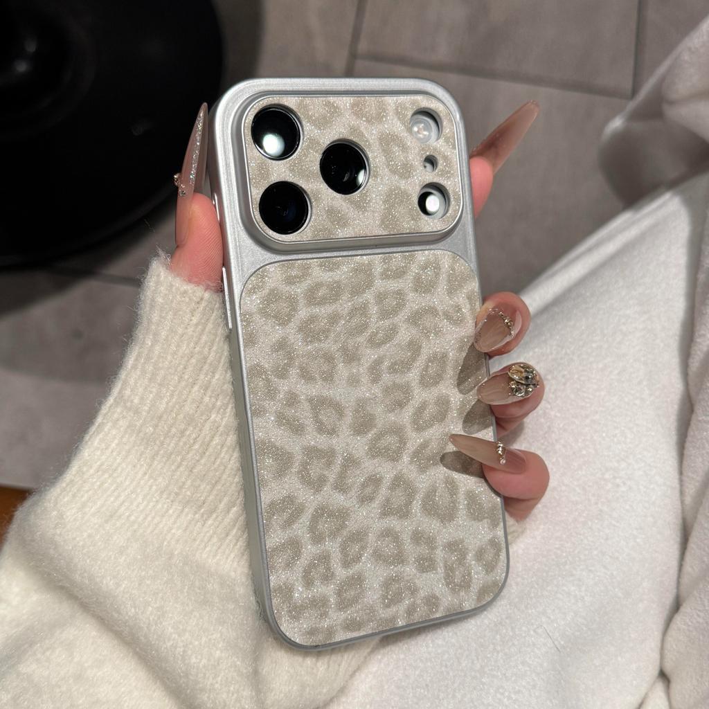 Luxury Leopard Print Leather Textured Phone Case For iPhone 17 16 15 14 13 Pro Max 17Air Soft Shockproof Back Glitter Cover