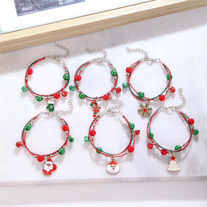 Hand-Woven Christmas Reindeer & Santa Claus Adjustable Bracelet with Snowflake & Bell Charms