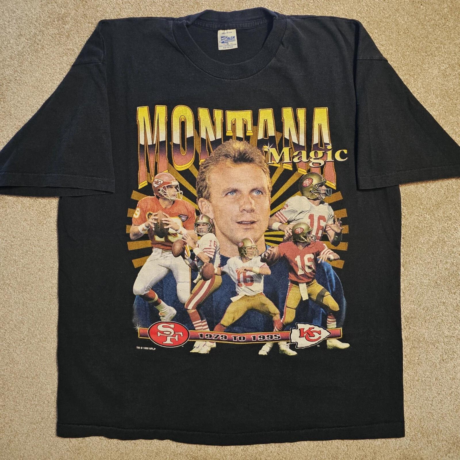 

Винтажная 95 Montana Magic KC Chiefs Футболка Мужская XL Одиночная NFL Salem Черная 49ers XL