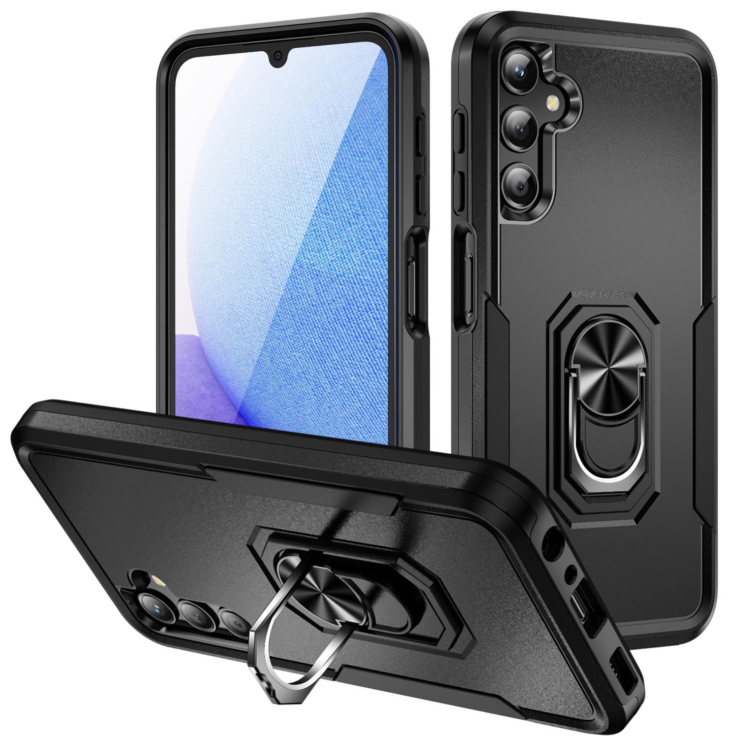 

For Samsung Galaxy A25 5G (Global) (161.0 x 76.5 x 8.3mm) Case Military Grade Ring Kickstand PC+TPU Phone Cover Black
