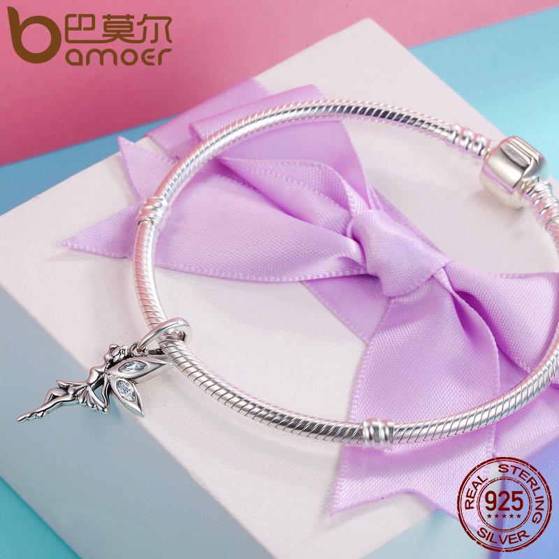 BAMOER Authentische 925 Sterling Silber Blume Fee Baumeln Anhänger Charms passen Original Armband DIY Schmuck