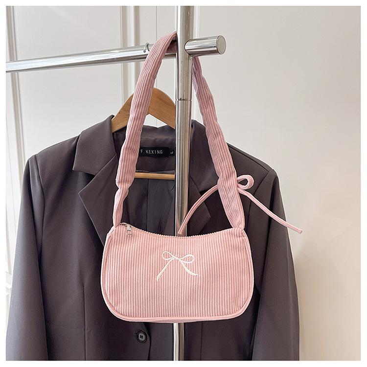

Elegant Solid Color Corduroy Top Handle Bag with Bow New Trendy Shoulder Bag for Women Comfortable and Versatile Storage Bags