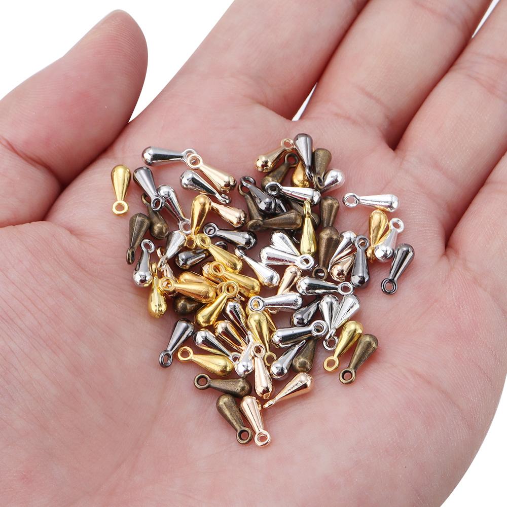 100/200pcs 2×7 3×9mm Alloy Water Drop End Beads For Jewelry Making DIY Necklace Pendant Extender Chain Tail Chain Accessories