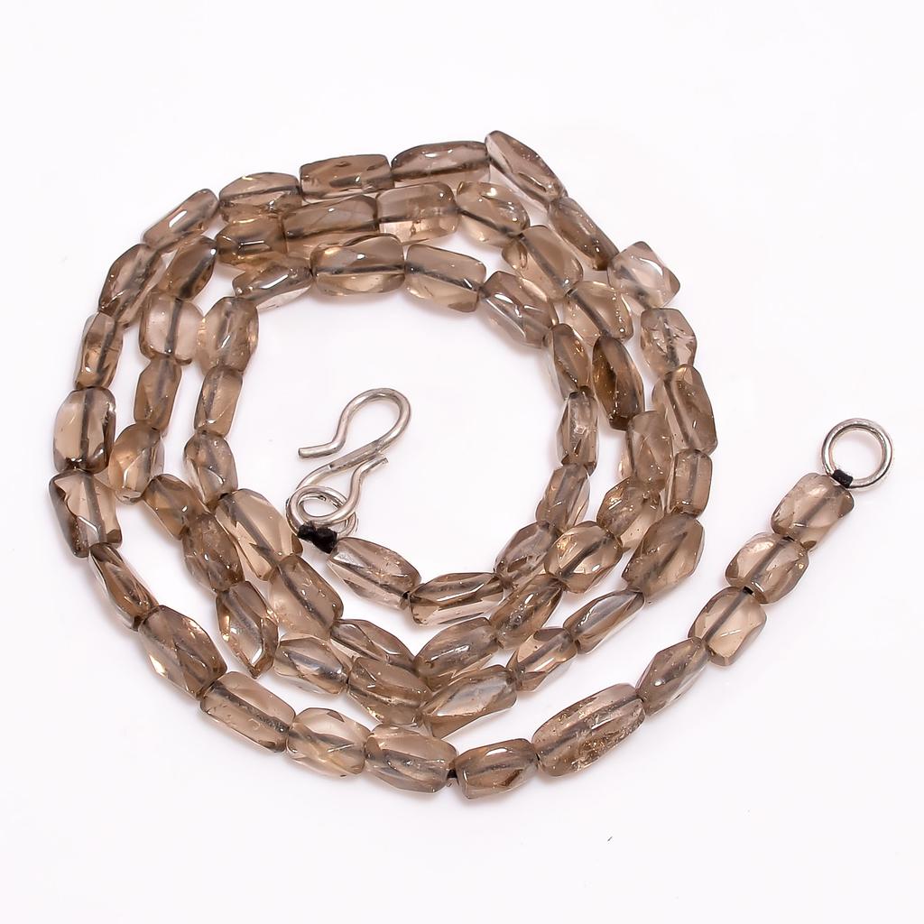 AAA+ 100% Natural Smoky Quartz Radiant Faceted Beads Necklace 6-9 Mm 18" UB-8478