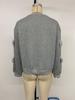 European & American Autumn Sweet Casual Bow Spliced Gray Round Neck Women's Sweatshirt