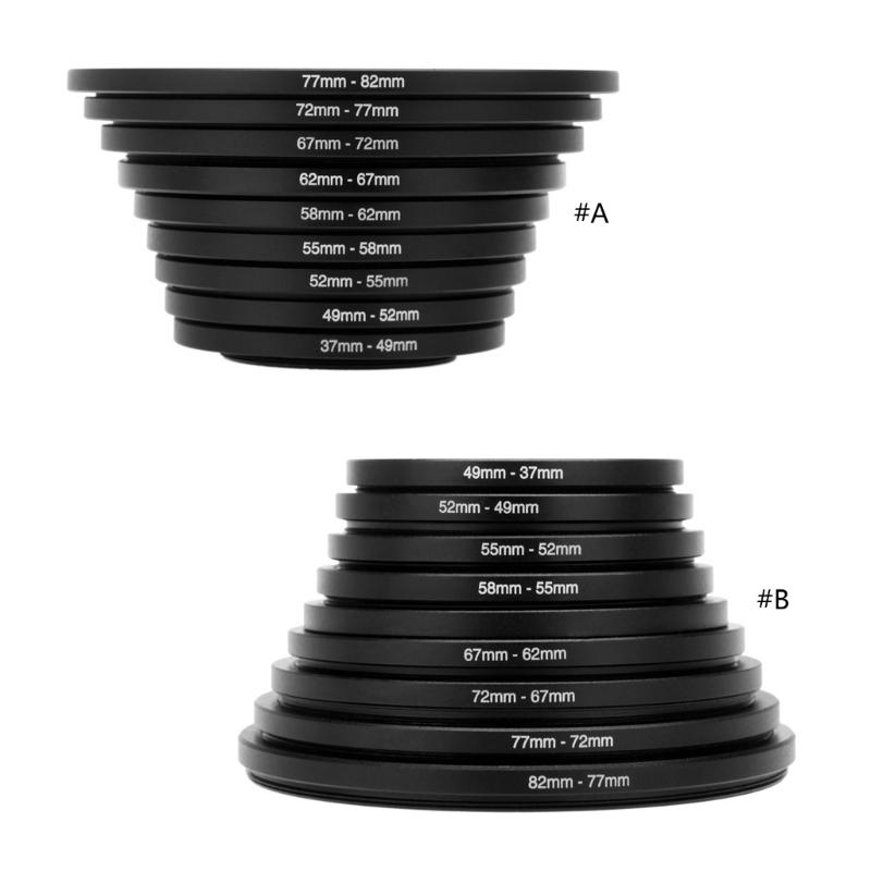 9 Stück Step-Up / Step-Down Objektivfilter-Ringadapter-Set Metallfilter-Adapterring 37-82mm 82-37mm Fassung