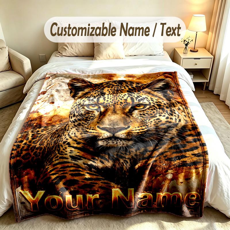 Lion Tiger Theme Custom Blanket Personalized Name & Text Customized Soft Warm Throw Blanket Home Decor