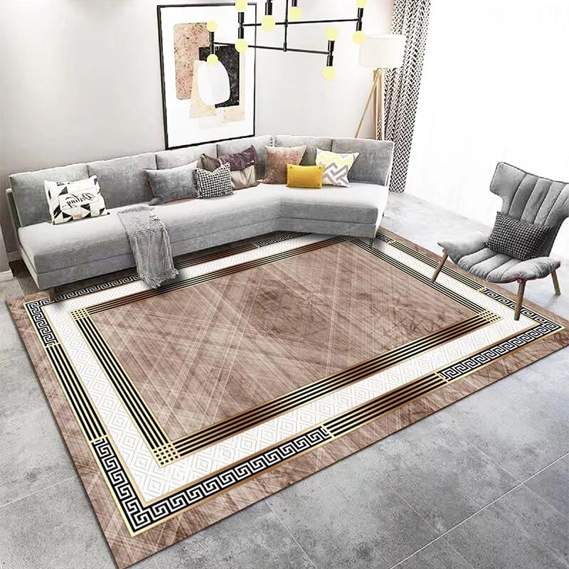 Classical Living Room Decor Carpet Home Decoration Gold Border Soft Rugs for Bedroom Washable Lounge Mat Elastic Floor Carpet