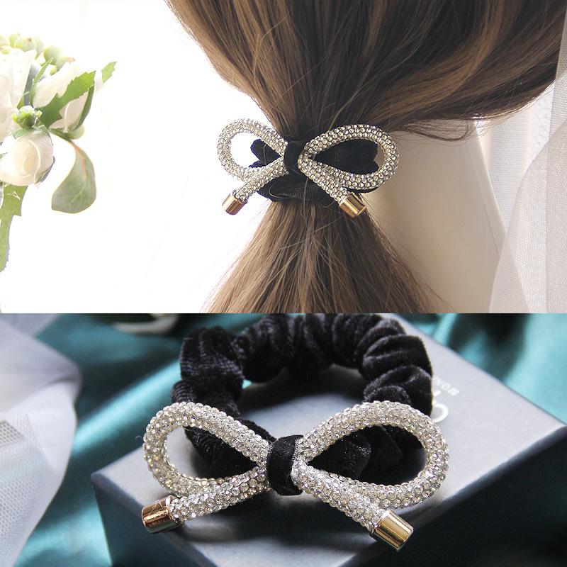 Korean Elegant Rhinestone Flower Scrunchies Women Girls Elastic Hair Rubber Bands Accessories Tie Hair Ring Rope Headwear