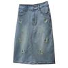 Dimanaf 2025 Plus Size Summer Denim Skirts Women Clothing Blue Floral Fashion A-Line Jeans Skirt High Waist