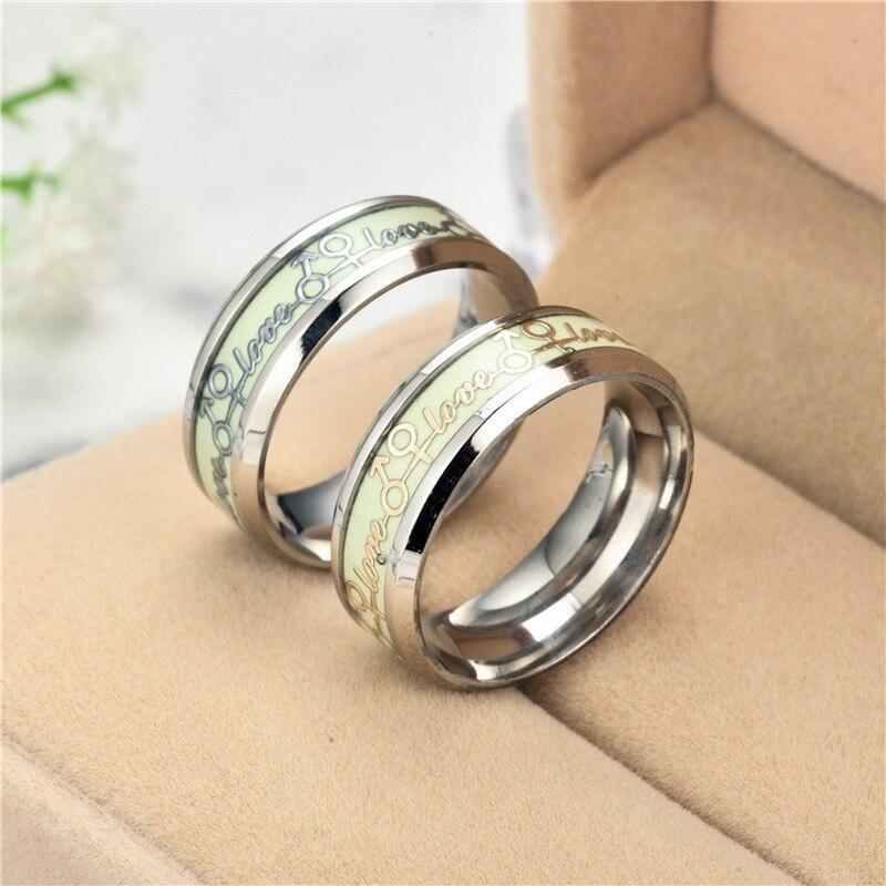 Love Rings Man Fashion Letter Women Ring Lovers Jewellery Wedding Couples Silver Color Boy Metal Titanium Steel Luminous Anillos