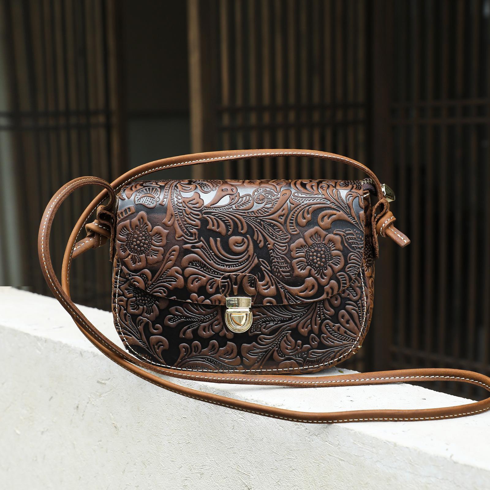

Johnature Crazy Horse Leather Women s Bag Crossbody Small Bag Retro Cowhide Solid Color Shoulder Bag
