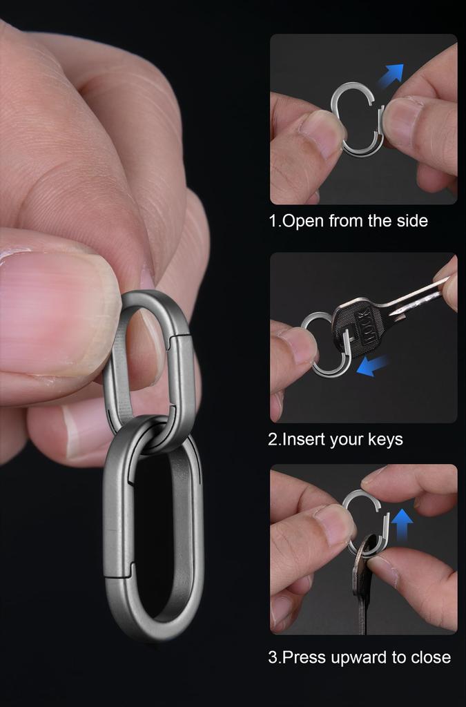 KEEPO LINK Titanium Side Push Keychain Connector, Lightweight, Compact, Quick Release Key Ring for Men, Set of 2, OLO03 (Black, Small)
