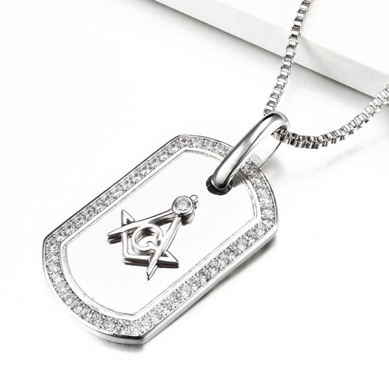 

Meier Square masonic pendant necklace - unisex street style jewelry with micro-paved zirconia