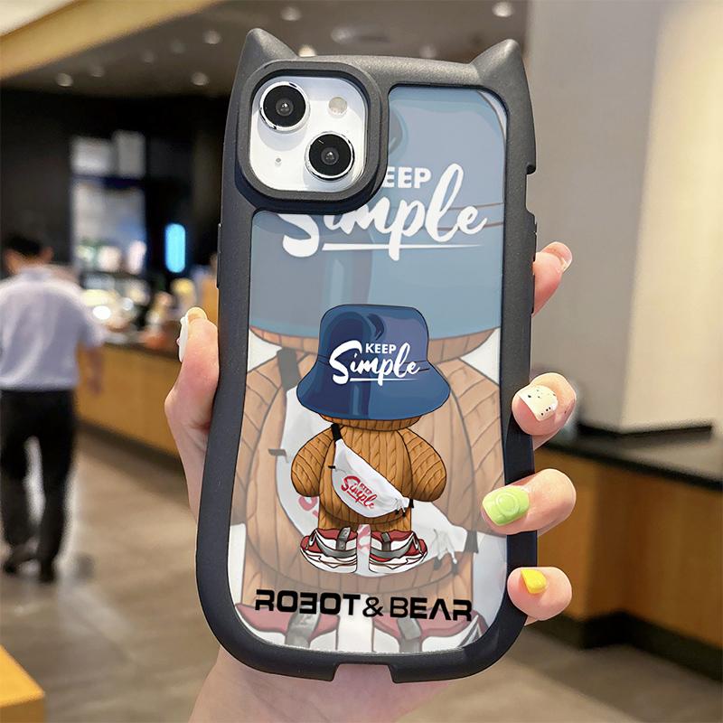 

Прозорий футляр із принтом із милим мультяшним ведмедиком, протиударна тверда акрилова задня кришка + бампер із м’якого ТПУ для iPhone iPhone 16 Pro Max чорний