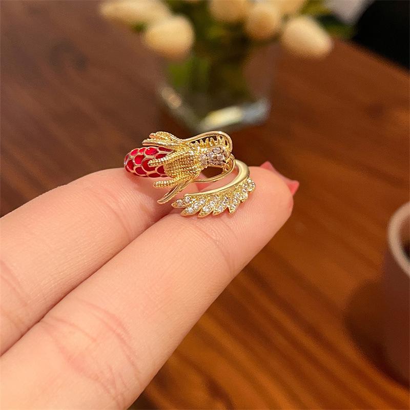 Rose Gold Dragon Head Diamond Ring - European & American Fashion, Light Luxury for Girls