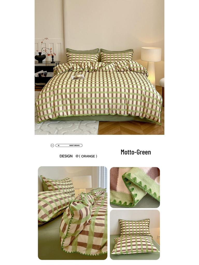 2025 New All-Cotton Flannel Bedding Set: Thick Quilt Cover, Triangular Edge, Warm Bed Sheet