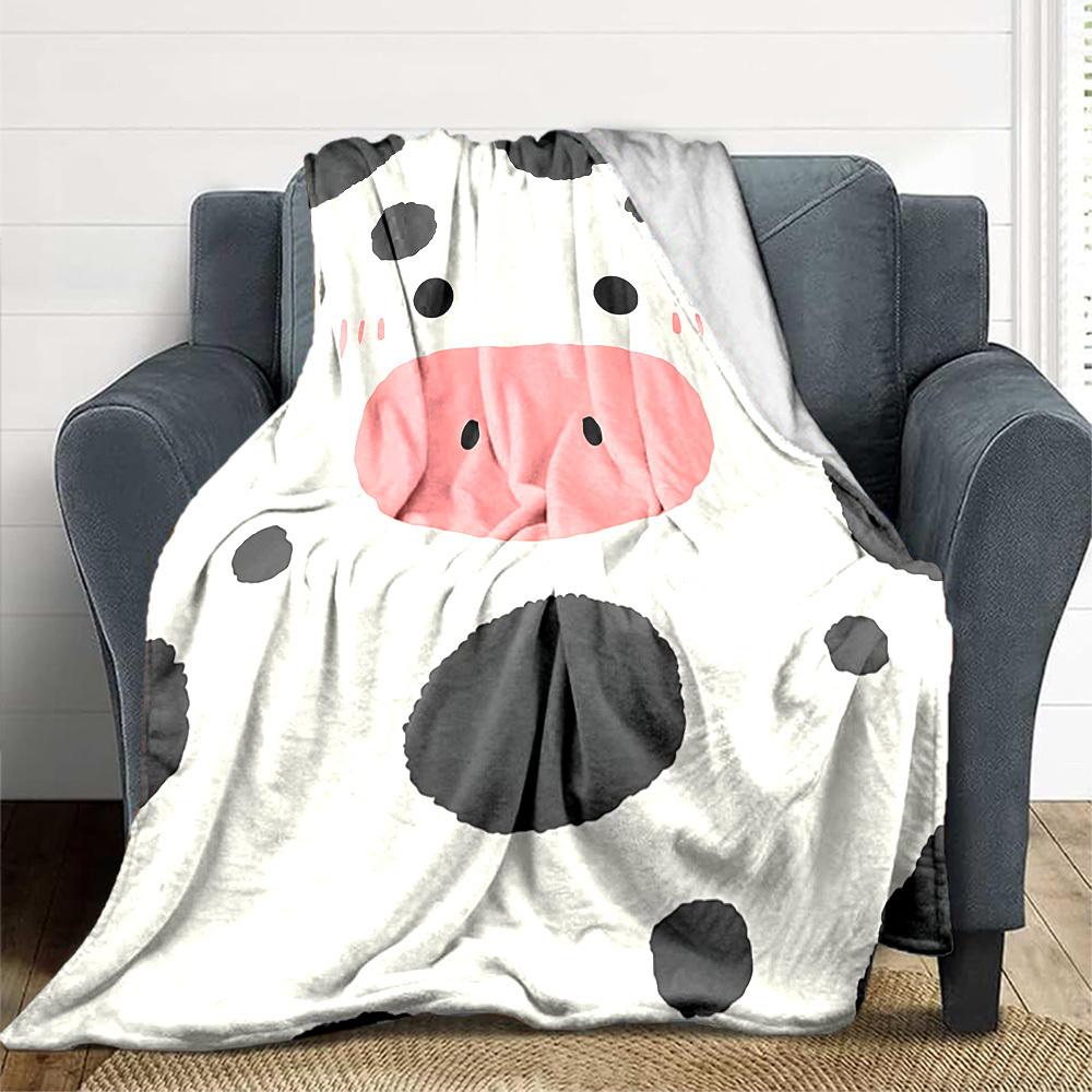 1pc Cow Spots Blanket, Lightweight Flannel Throw Blanket For Sofa, Bed, Travel, Camping, Living Room, Office103