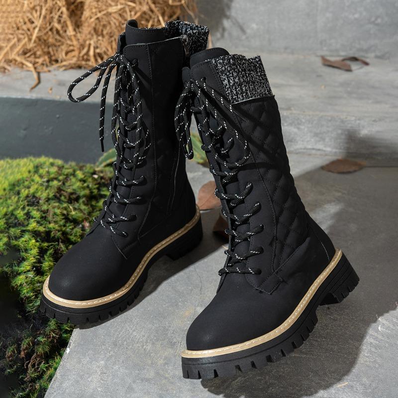 Lace-up Woolen Mid-leg Boots Women's Winter 2025 New Fleece Platform Size Muffin Martin Boots