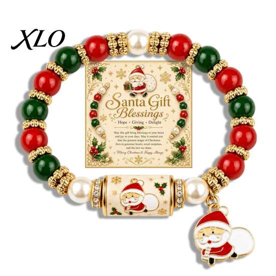 Christmas Tree Accessories for Party Bracelet, Elastic Stretch Beaded Bracelet with Xmas Meaningful Keepsake Gifts Charm, Holiday Jewelry Women