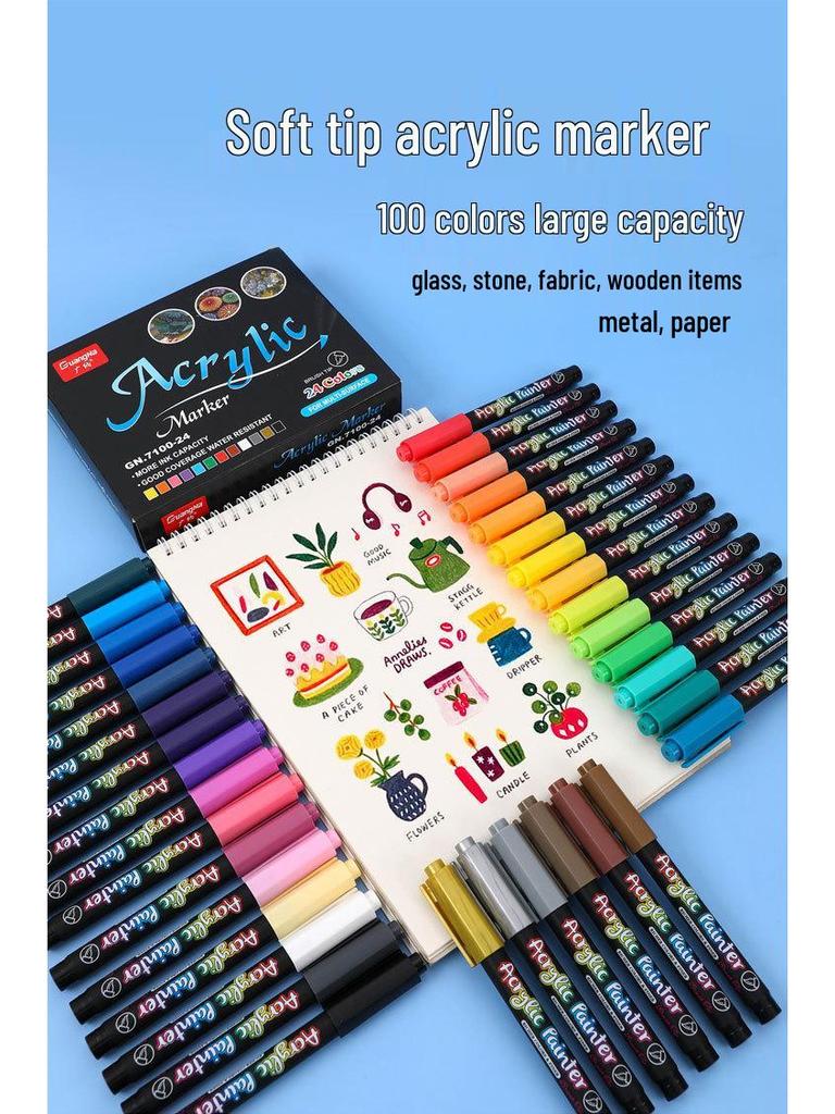 100-Color Soft Tip Acrylic Paint Markers for DIY, Graffiti, Journals & Drawing