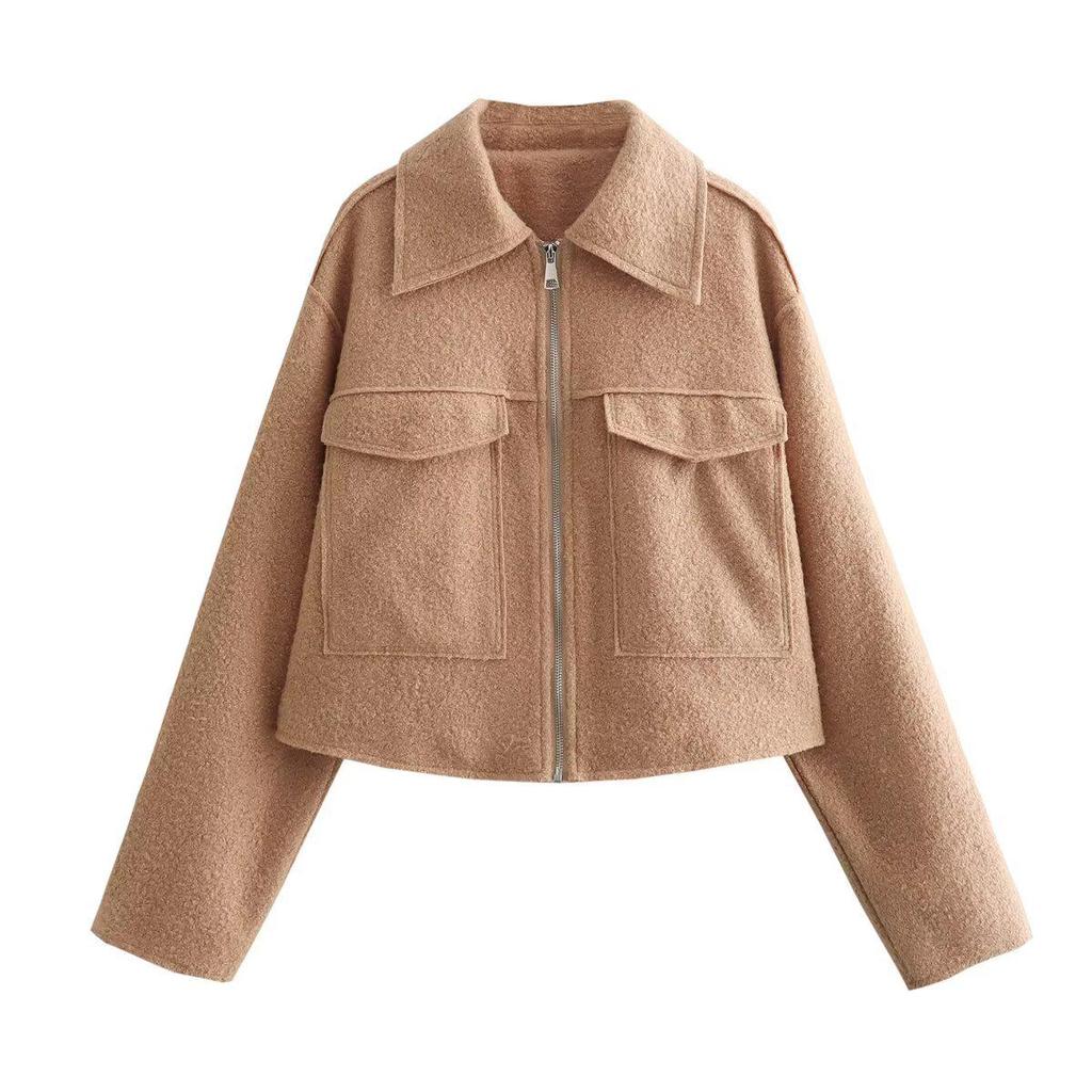 European & American Style Women's Suede Short Jacket with Zipper