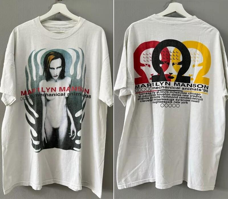 Marilyn Manson Mechanical Animals 98 2-сторонняя белая унисекс футболка Перепечатка S5XL Унисекс футболка XXXXL