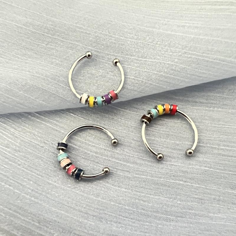Women Men Open Ring Adjustable Anxiety Relief With Enamel Bead Opening Decoration Accessory Stacking Spinning Ring