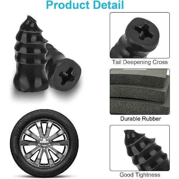 Linkstyle 60PCS Tire Plug Kit, Tire Repair Rubber Nails, Vacuum Tyre Repair Screws Fast Repair Kit With A Box, Screwdriver, For Car Motorcycle Truck