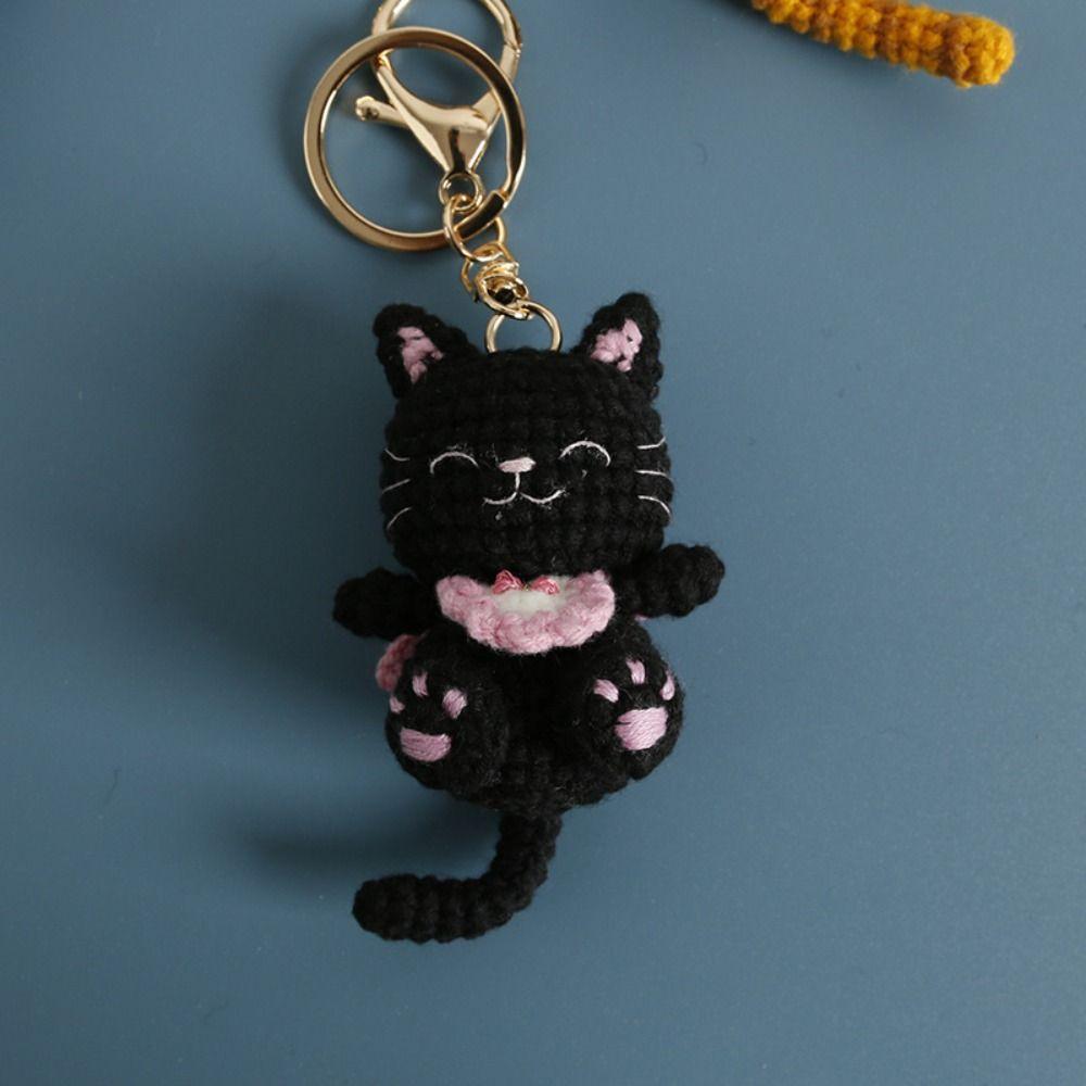 Animal Handwoven Cat Pendant Knitting Doll Cat Key Chain Creative Crochet Kitten Keyrings Backpack