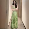 French Super Fairy Green Polka Dot Skirt Streamer New Summer Floral Thin Neck Dress
